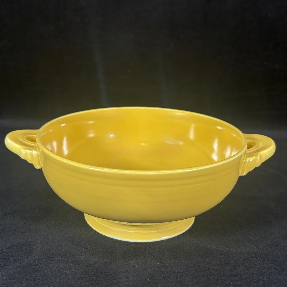 Fiesta Cream Soup Cups / Bowls‎ (2) Yellow w/ Lug Handles 6 5/8